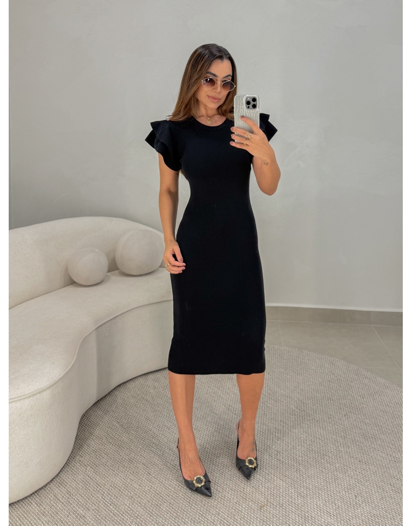 Vestido Manguinha Tricot Preto