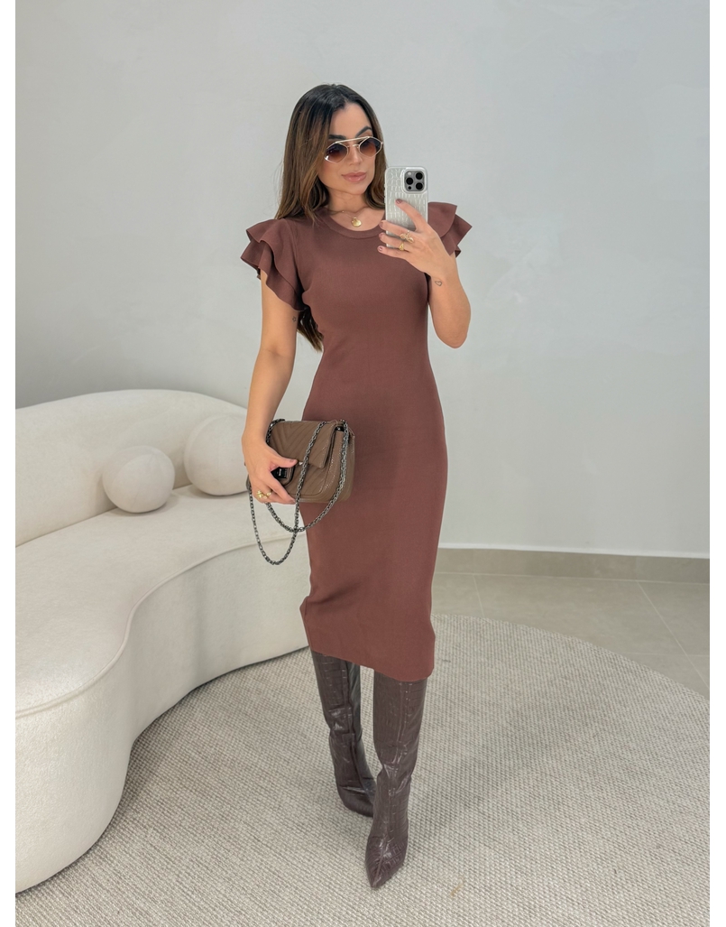 Vestido Manguinha Tricot Café 