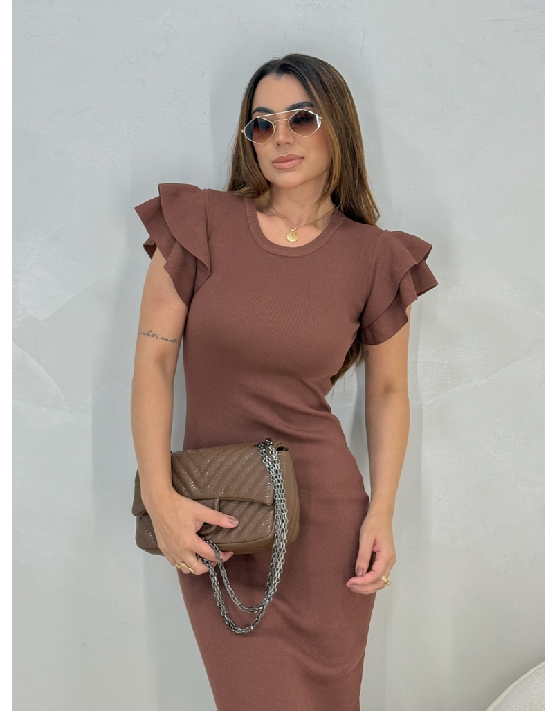 Vestido Manguinha Tricot Café 