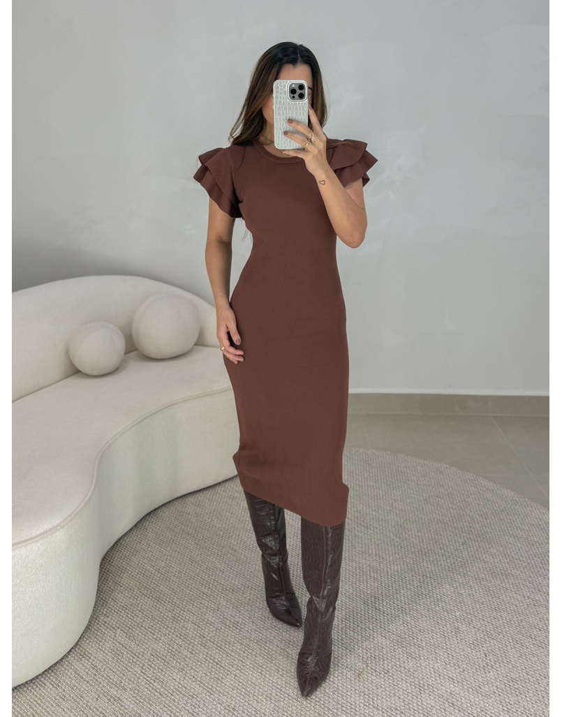 Vestido Manguinha Tricot Café 