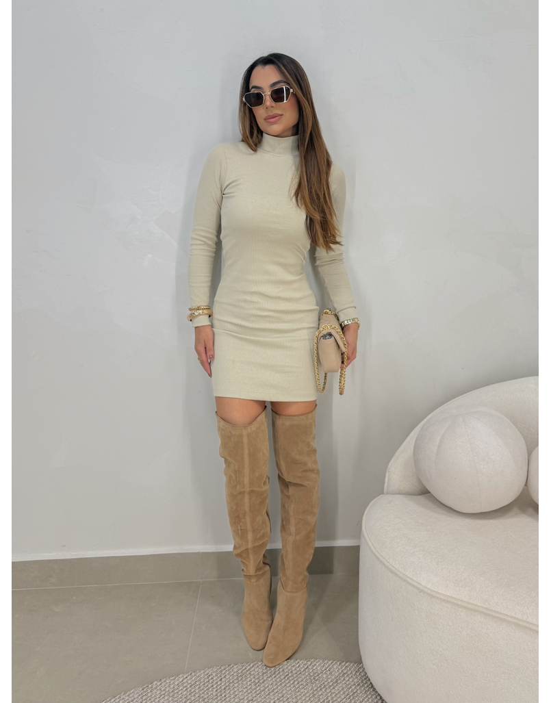 Vestido Canelado Manga Longa Alemanha Areia