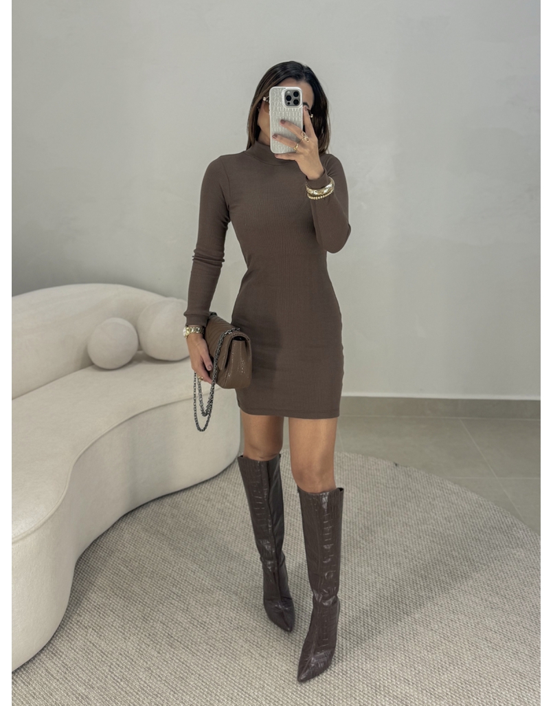 Vestido Canelado Manga Longa Alemanha Café 