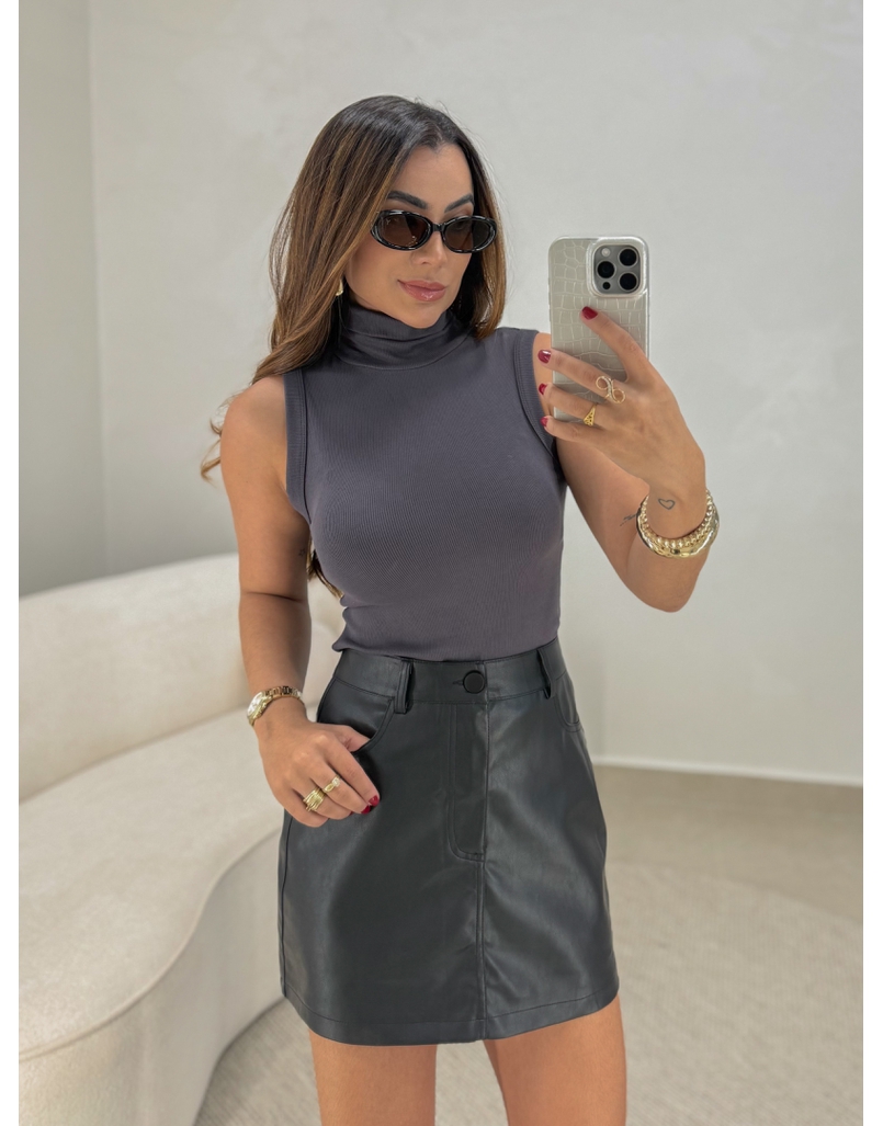 Blusa Regata Gola Alta Chumbo