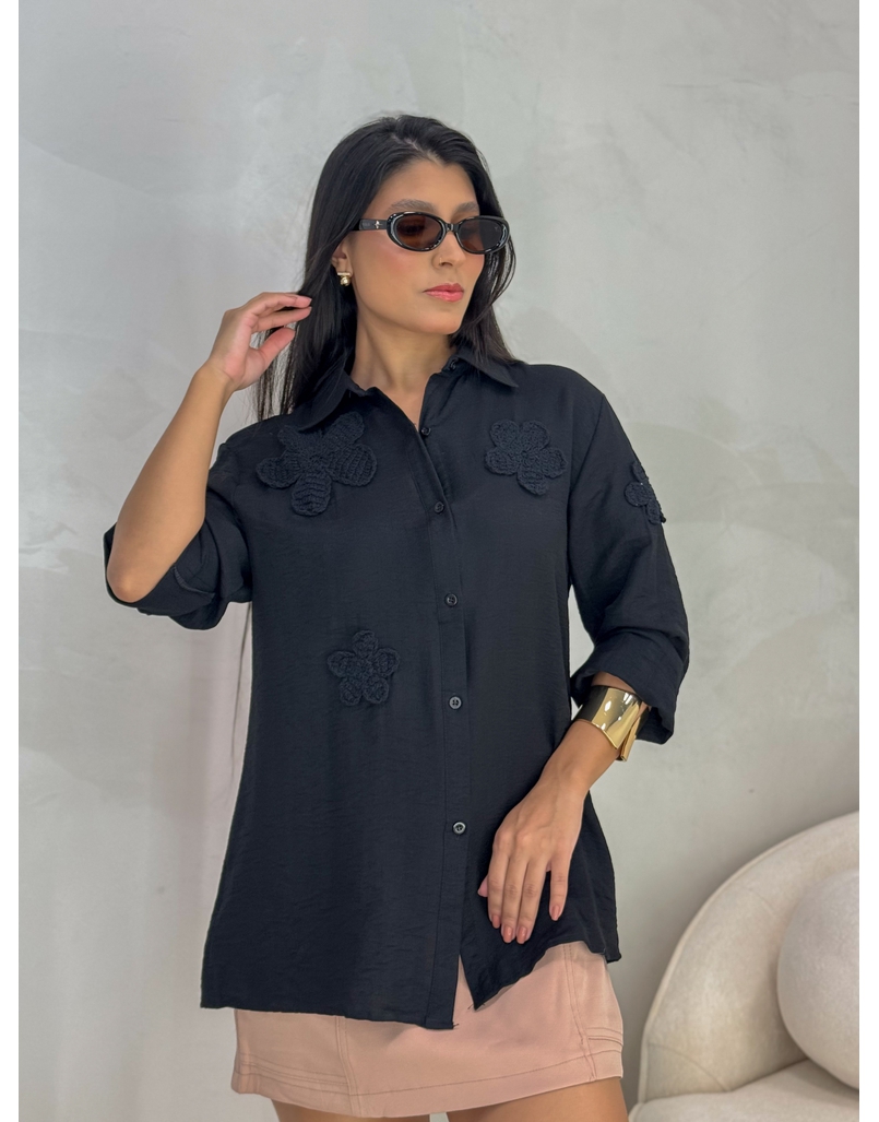 Camisa Bordada Paris Preto