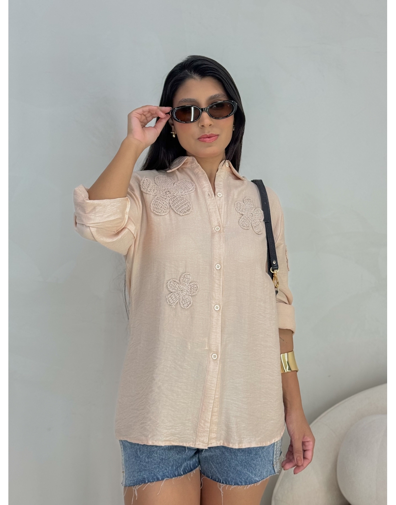 Camisa Bordada Paris Areia 