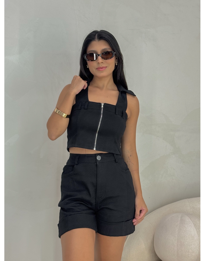 Conjunto Short Sarja Zurique Preto