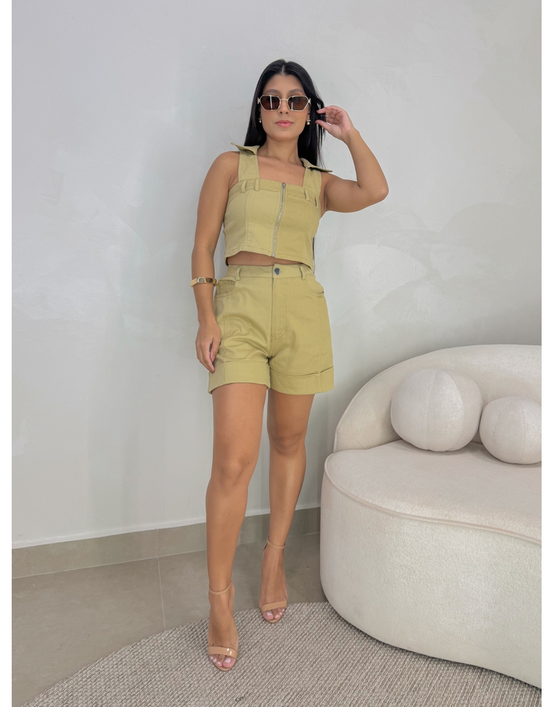 Conjunto Short Sarja Zurique Cáqui