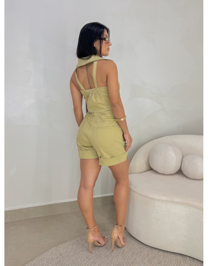 Conjunto Short Sarja Zurique Cáqui