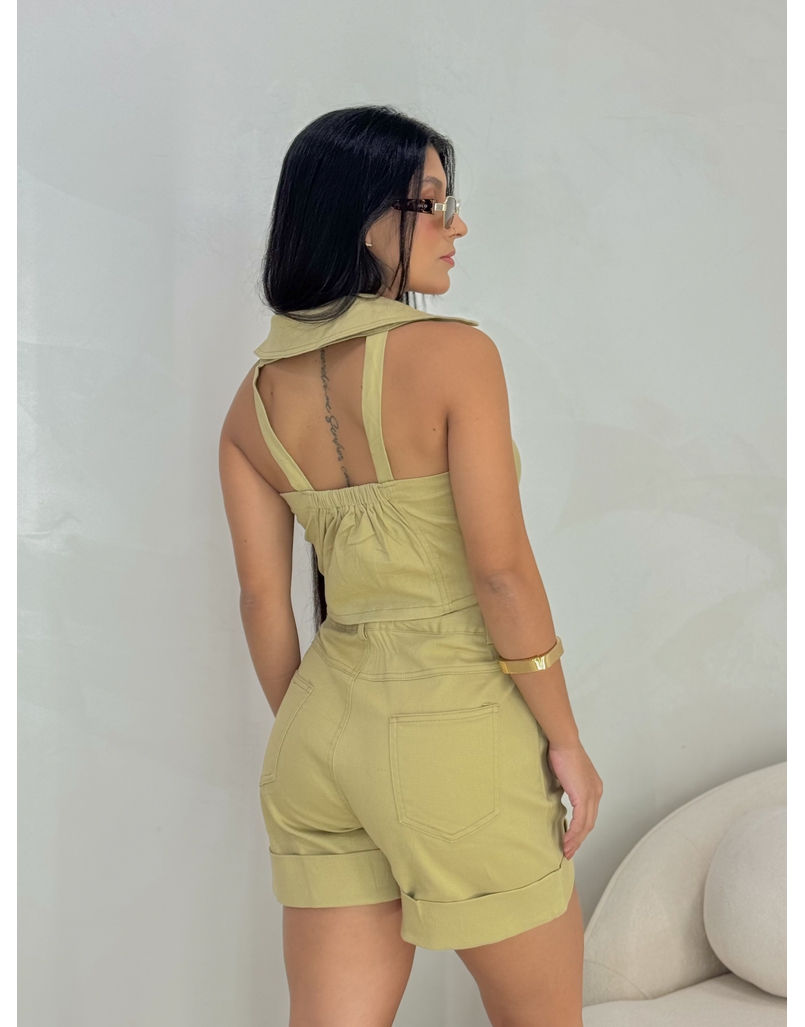 Conjunto Short Sarja Zurique Cáqui