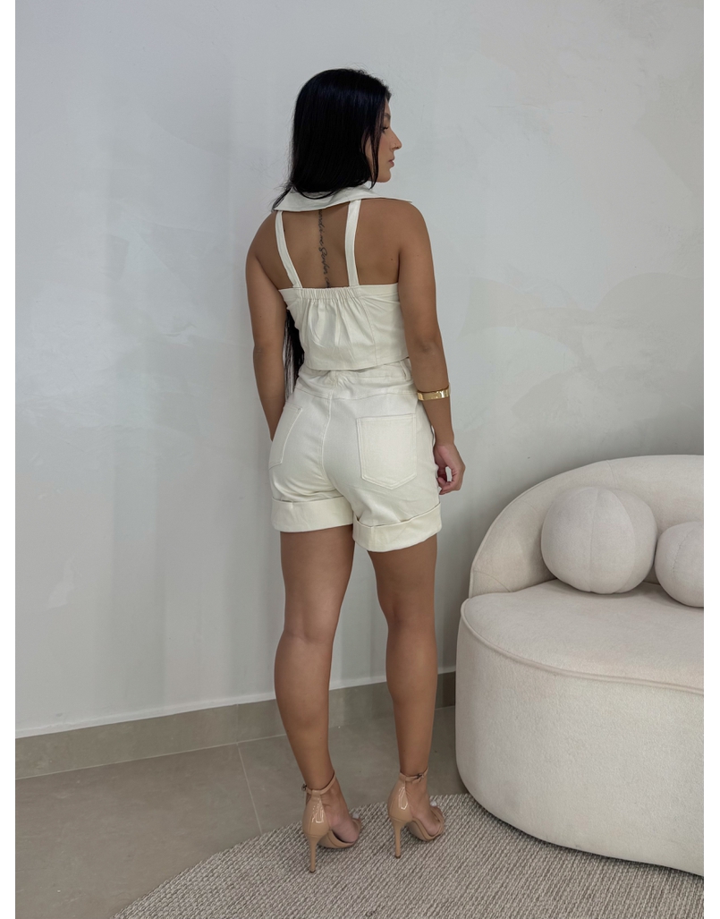 Conjunto Short Sarja Zurique Creme 