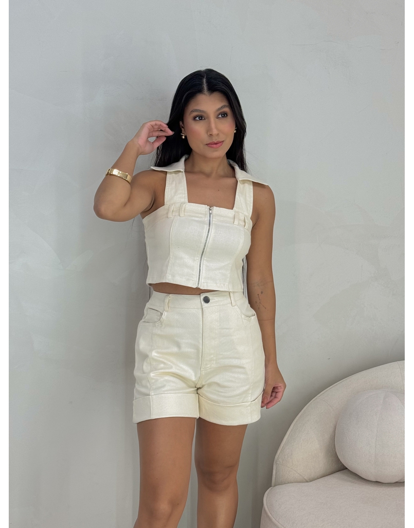 Conjunto Short Sarja Zurique Creme 