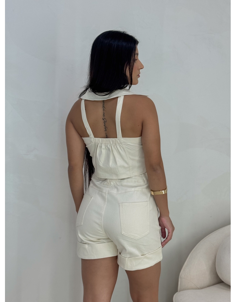 Conjunto Short Sarja Zurique Creme 