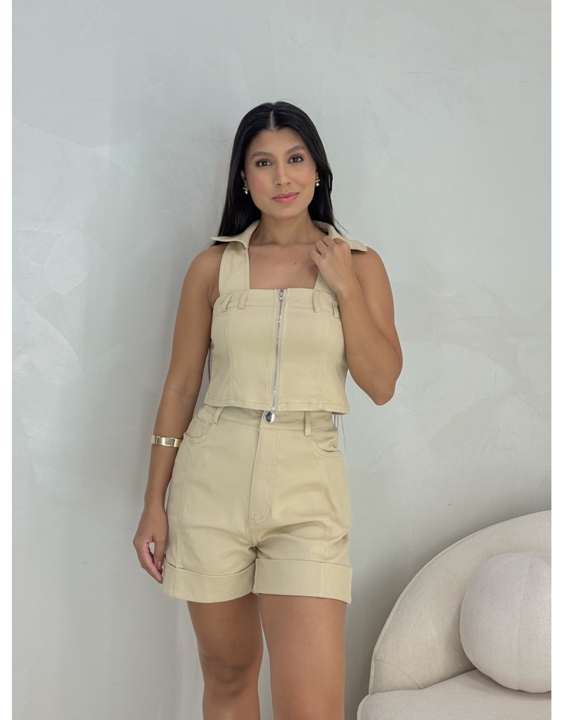 Conjunto Short Sarja Zurique Areia 