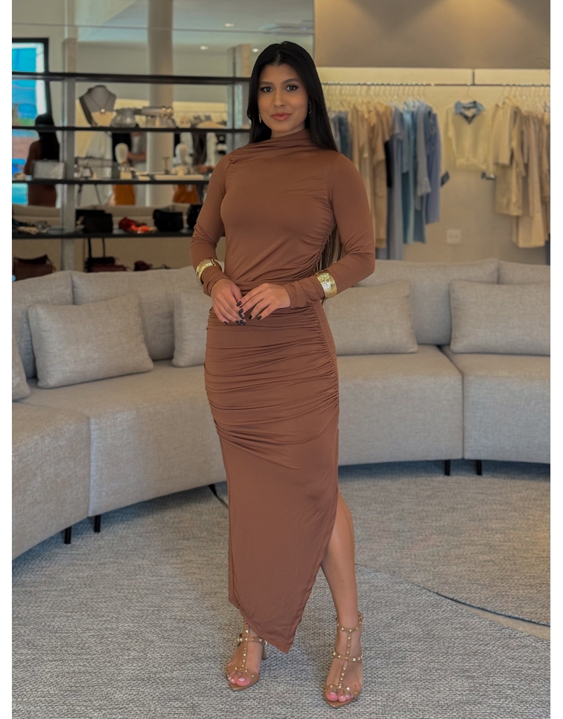 Vestido Suplex Manga Longa Mocha Mousse