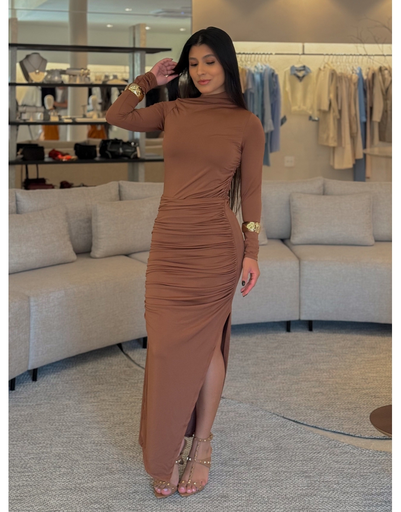 Vestido Suplex Manga Longa Mocha Mousse