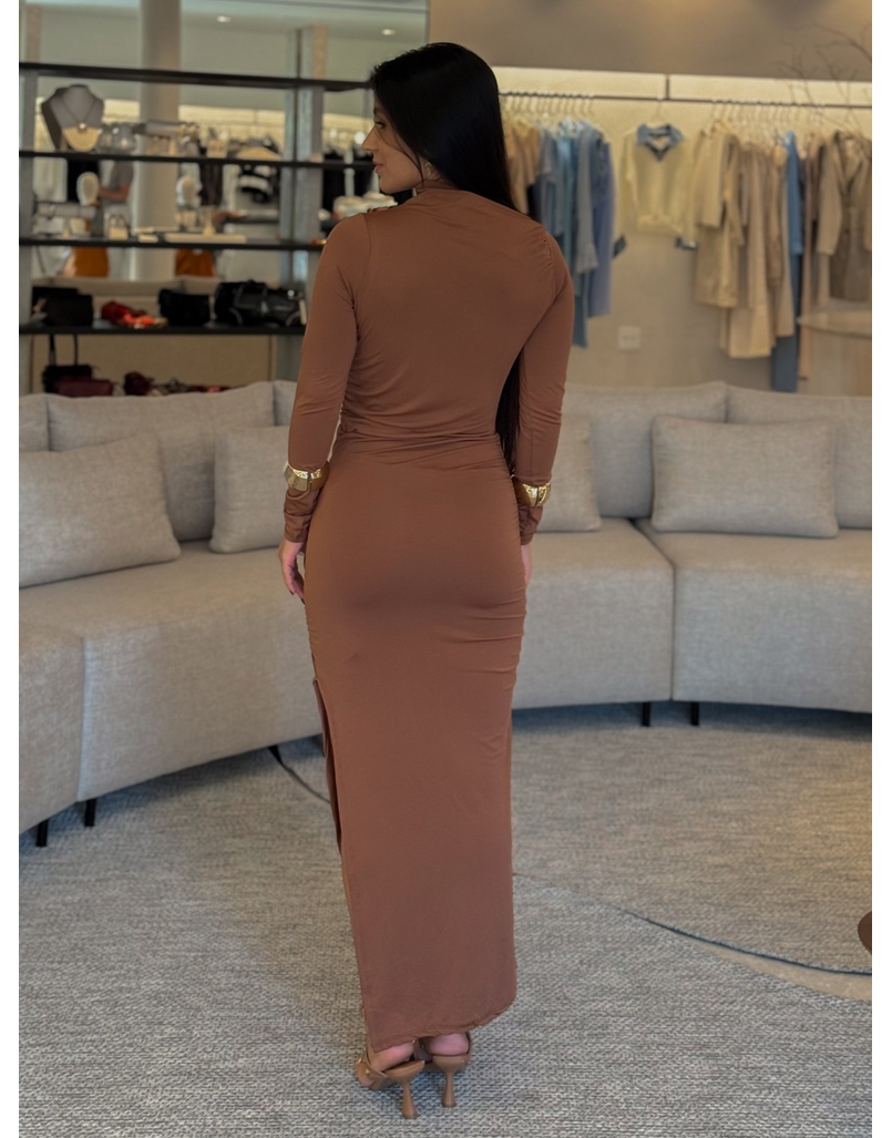 Vestido Suplex Manga Longa Mocha Mousse