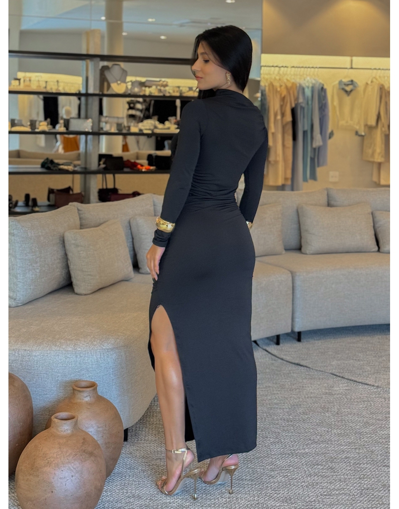 Vestido Suplex Manga Longa Preto