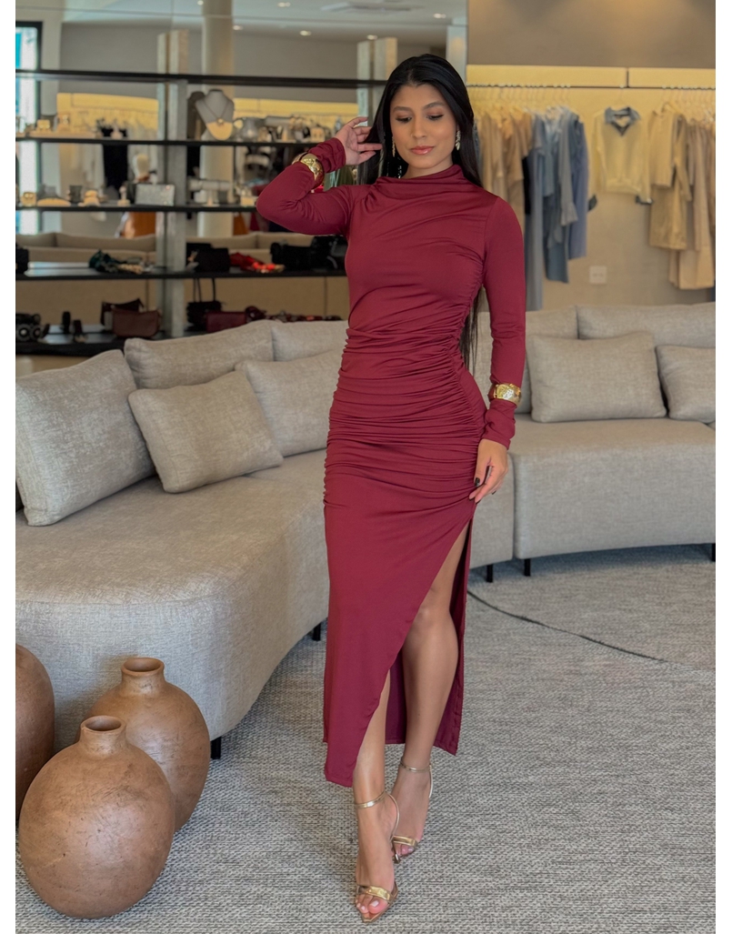 Vestido Suplex Manga Longa Cereja