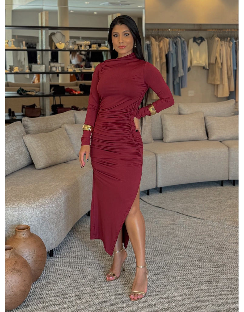 Vestido Suplex Manga Longa Cereja