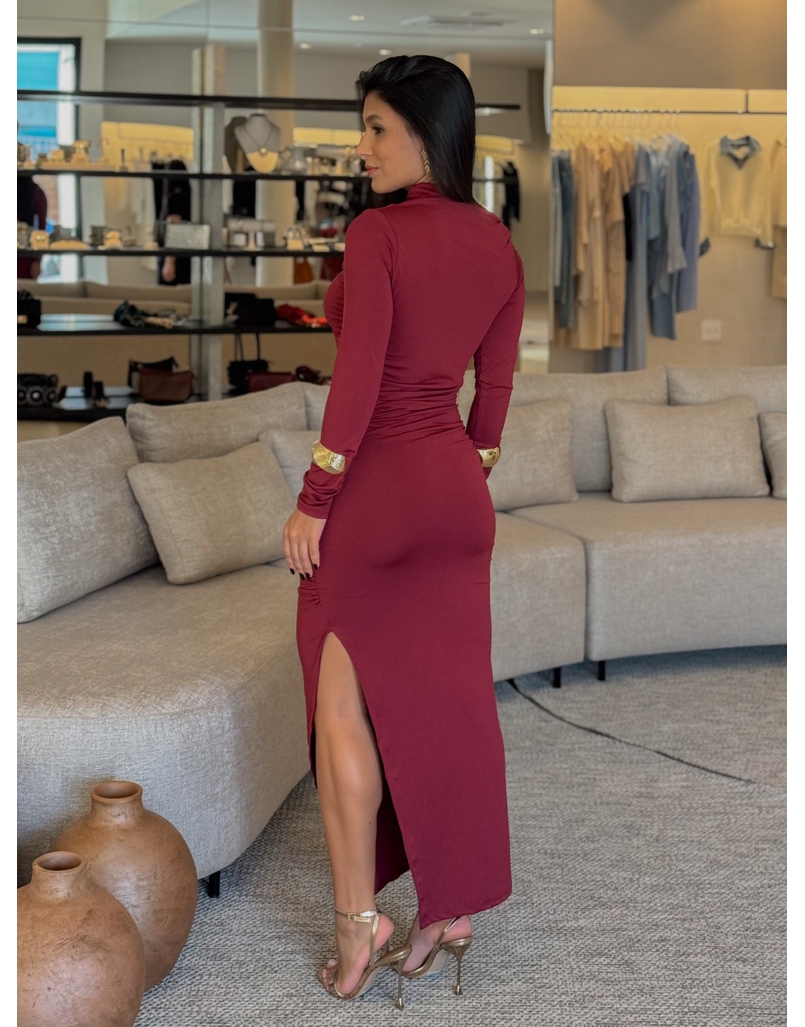 Vestido Suplex Manga Longa Cereja
