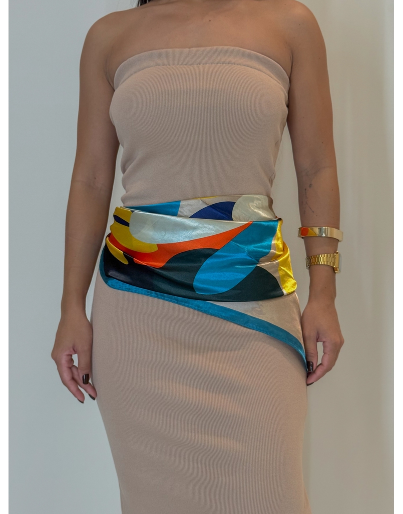 Lenço Cetim Abstrato Azul Petróleo 