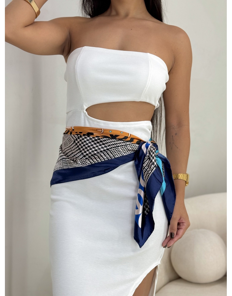 Lenço Cetim Dourado/Azul