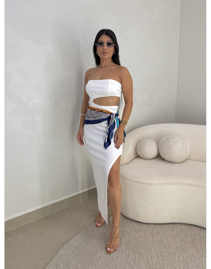 Lenço Cetim Dourado/Azul