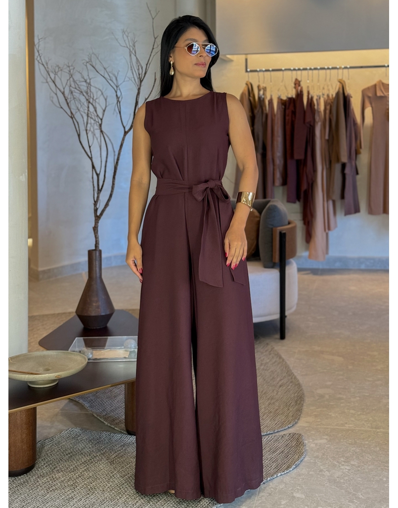 Macacão Pantalona Mônica Café