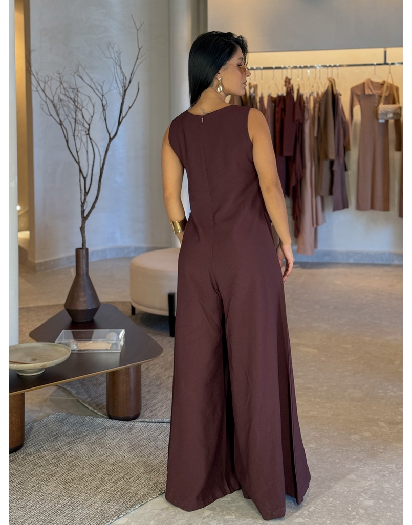 Macacão Pantalona Mônica Café