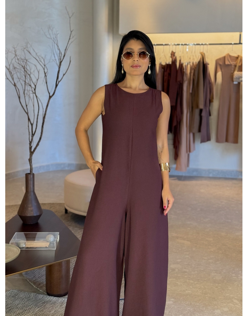 Macacão Pantalona Mônica Café