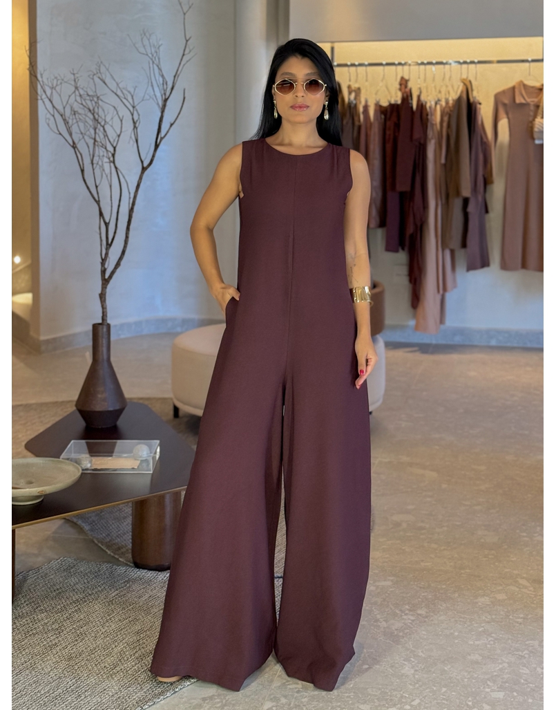 Macacão Pantalona Mônica Café