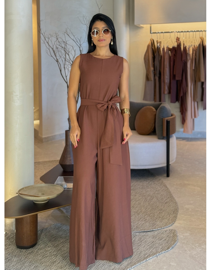 Macacão Pantalona Mônica Marrom