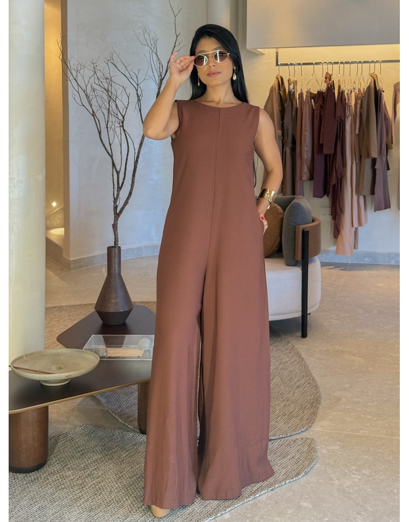 Macacão Pantalona Mônica Marrom