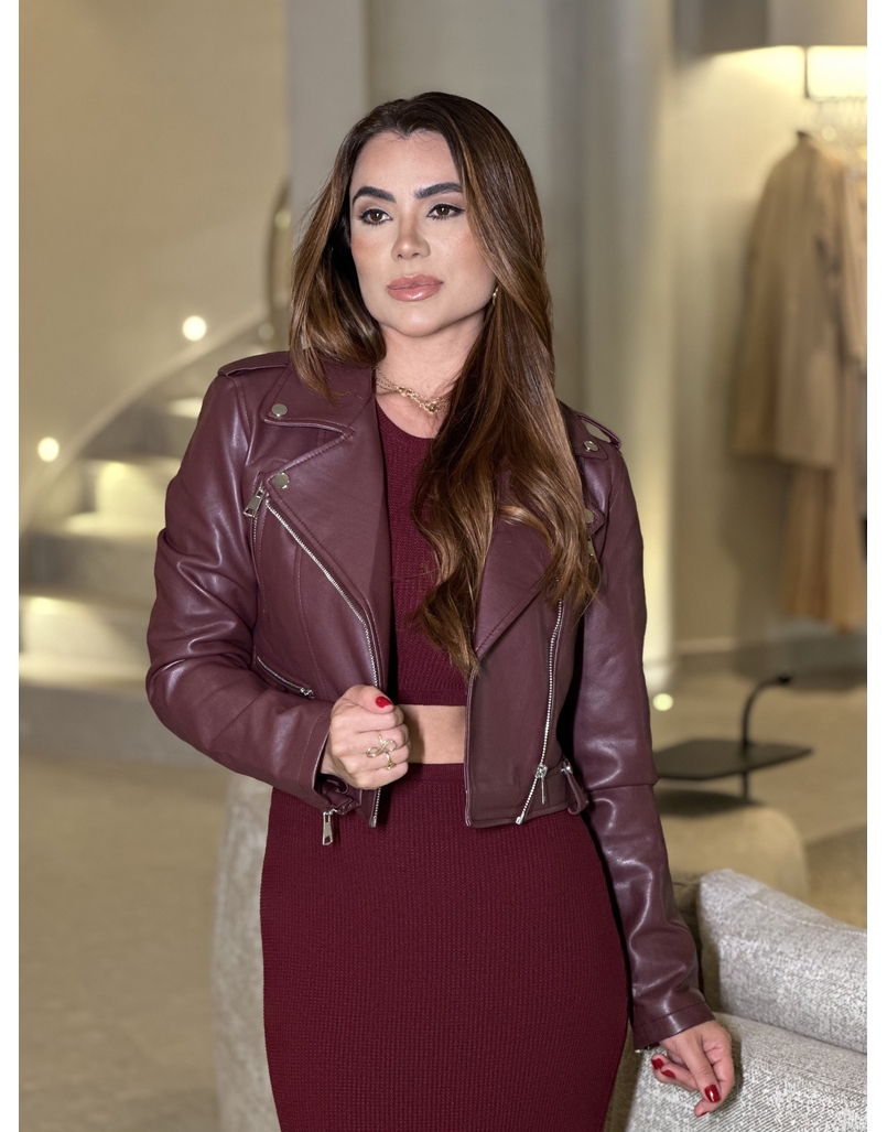 Jaqueta Couro Fake Islândia Cereja