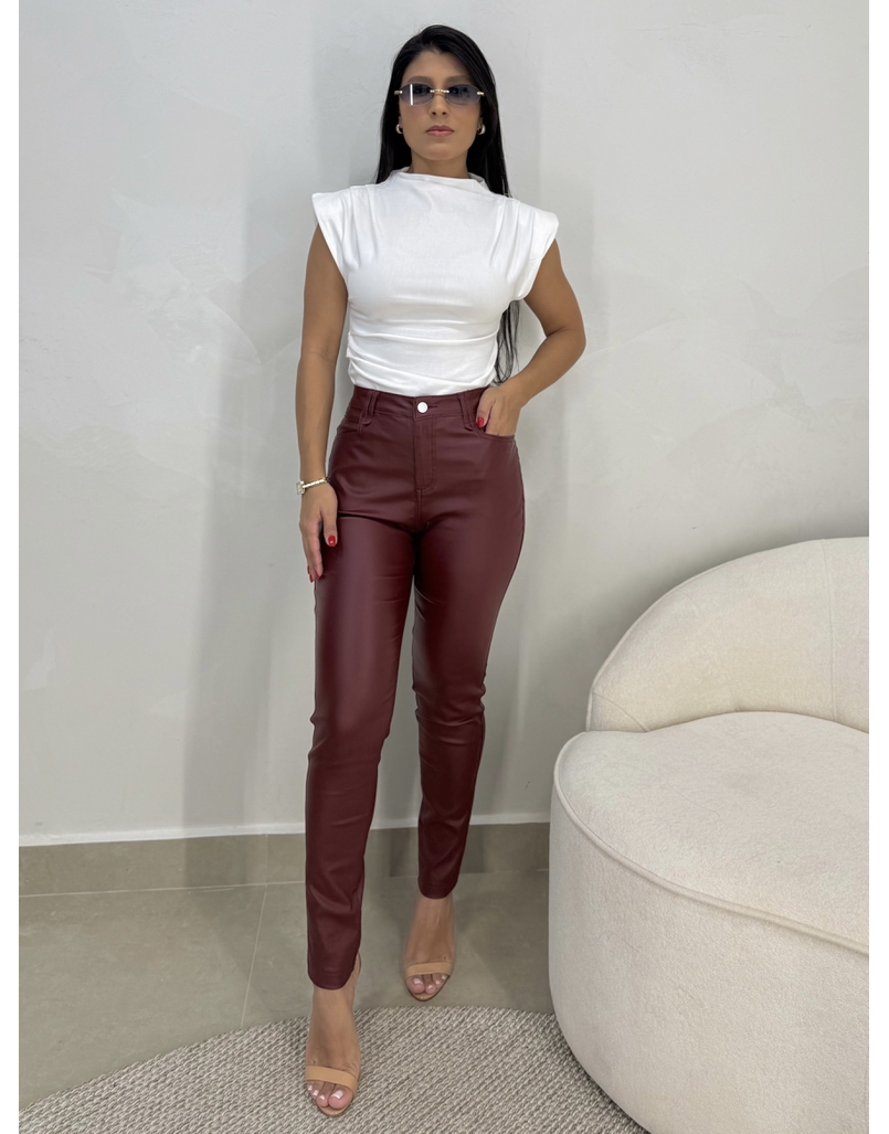Calça Skinny Resinada Marsala