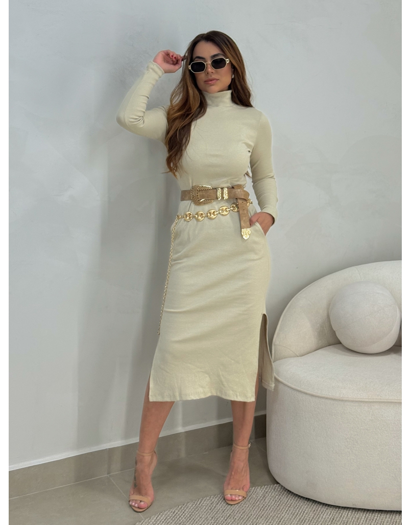 Vestido Canelado Madrid Areia