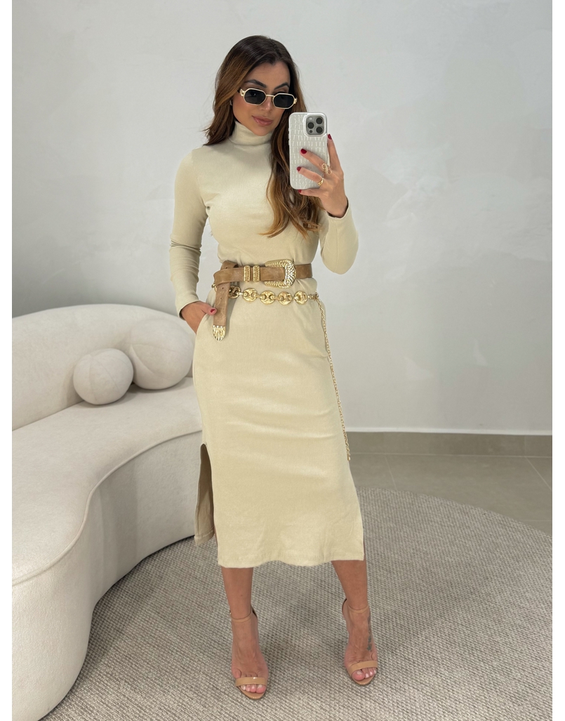 Vestido Canelado Madrid Areia