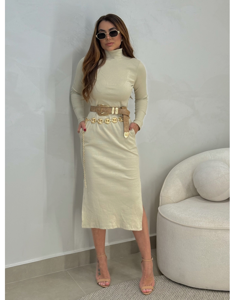 Vestido Canelado Madrid Areia