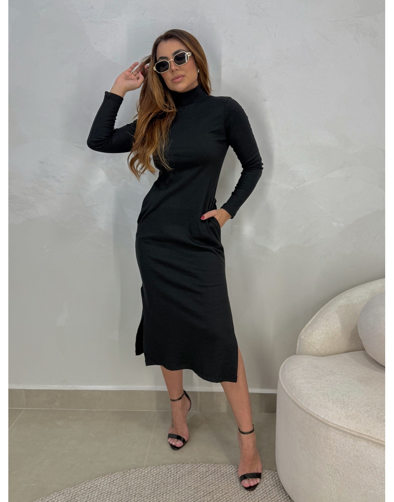 Vestido Canelado Madrid Preto