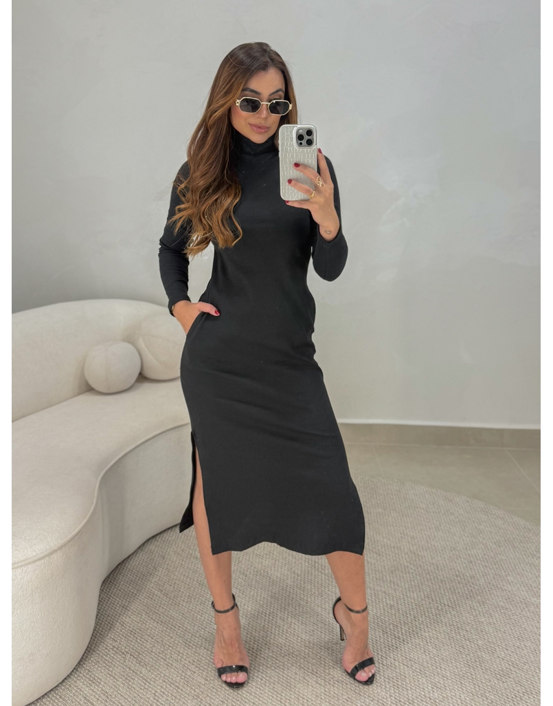 Vestido Canelado Madrid Preto