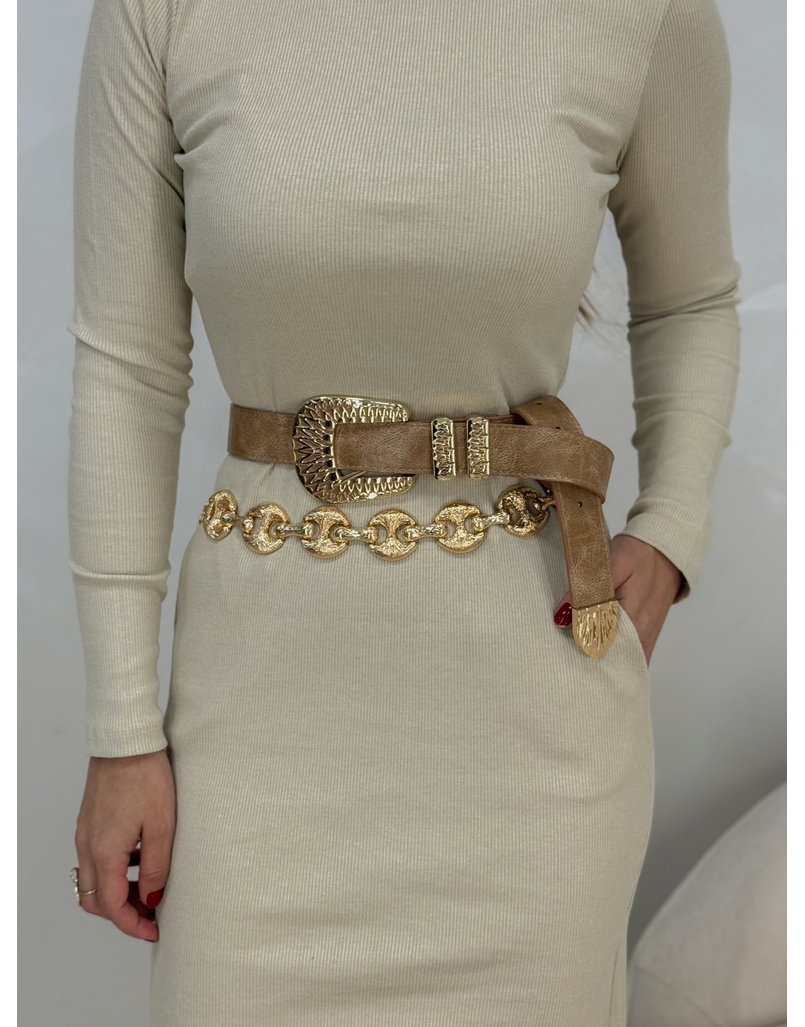 Cinto Fivela Metal Camelo