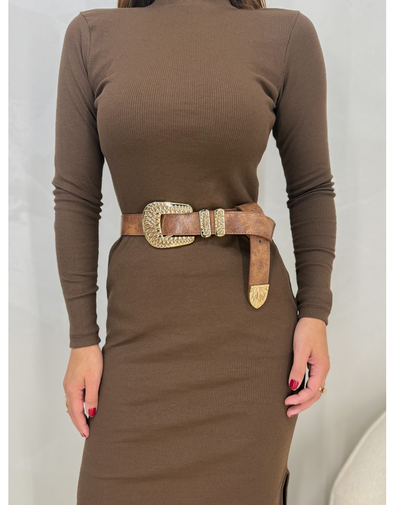 Cinto Fivela Metal Café 