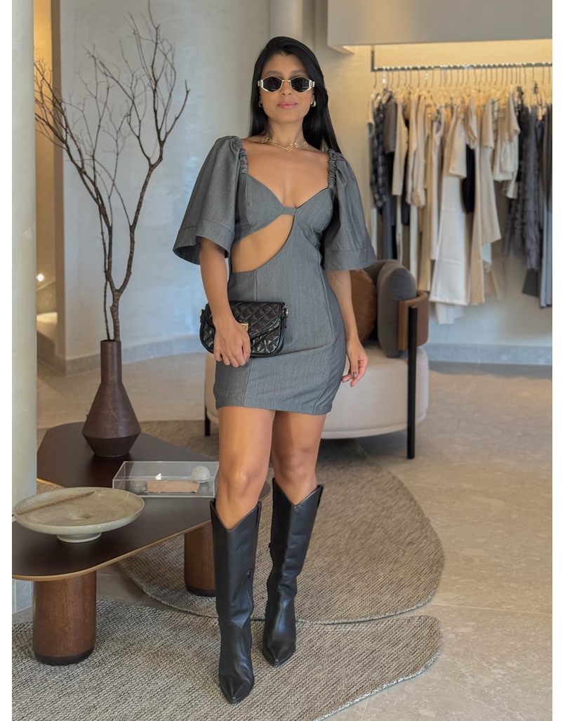 Vestido Manga Gabriela Chumbo