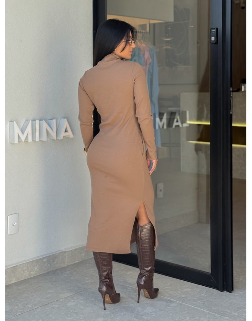 Vestido Canelado Madrid Marrom