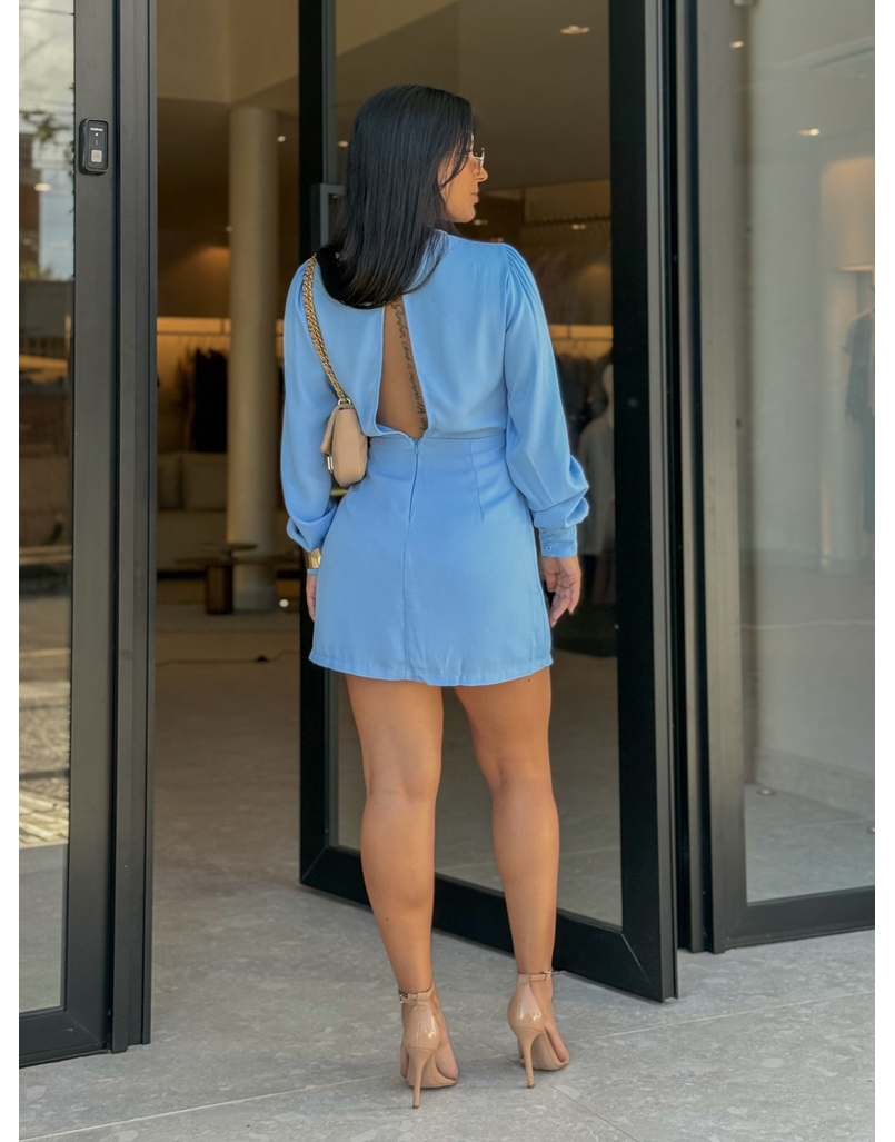 Vestido Manga Longa Laura Azul