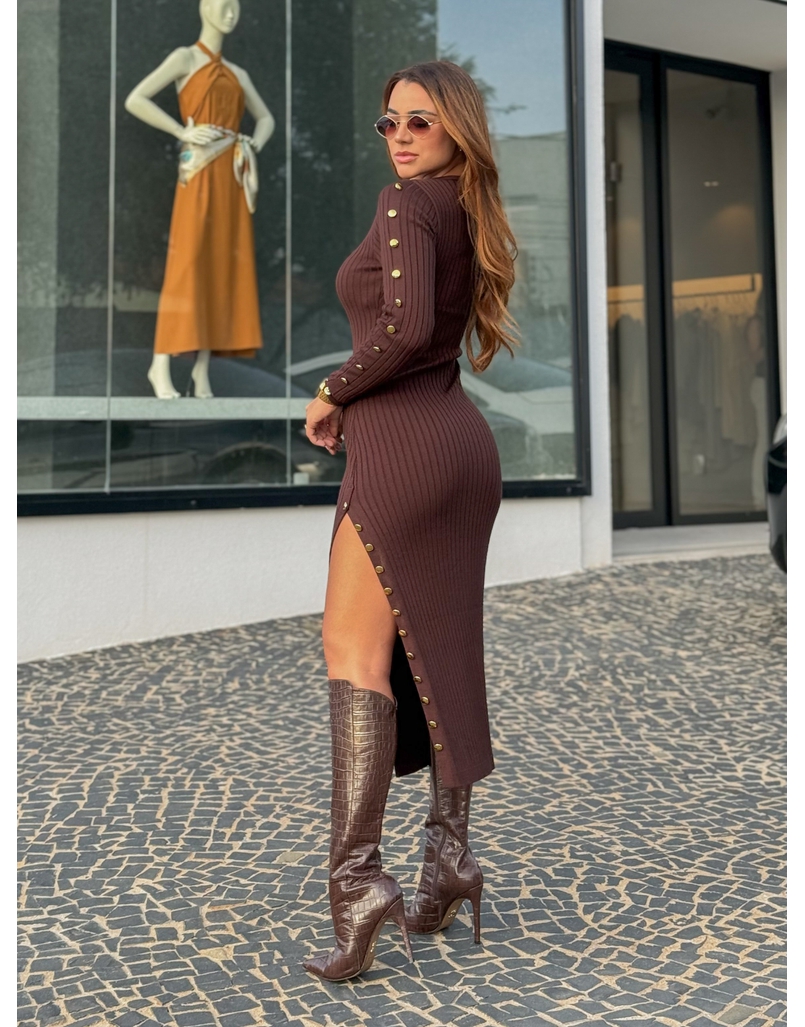 Vestido Tricot Botões Roberta Café