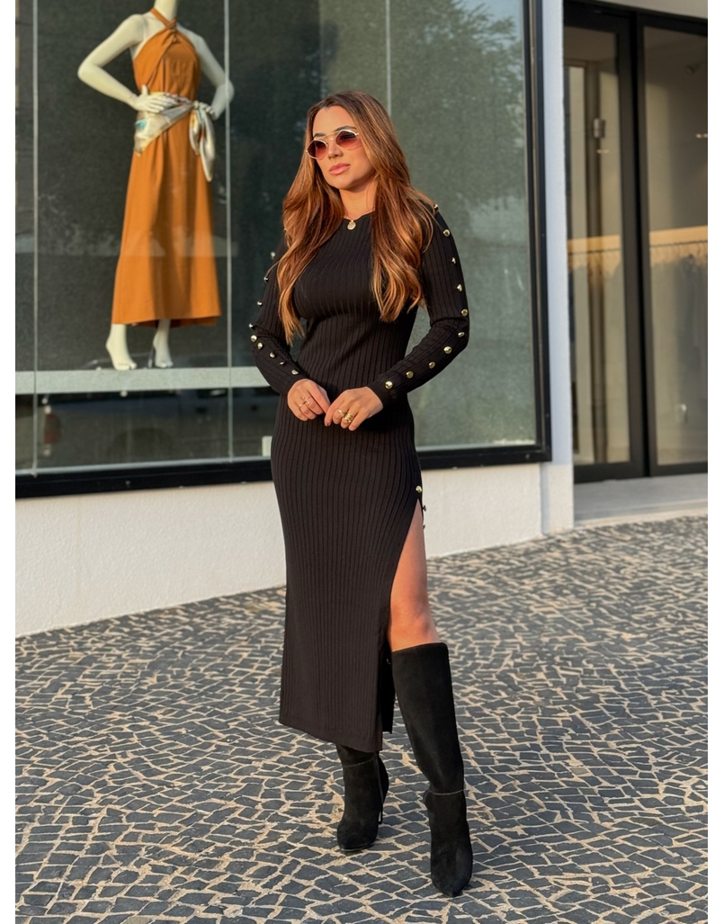 Vestido Tricot Botões Roberta Preto