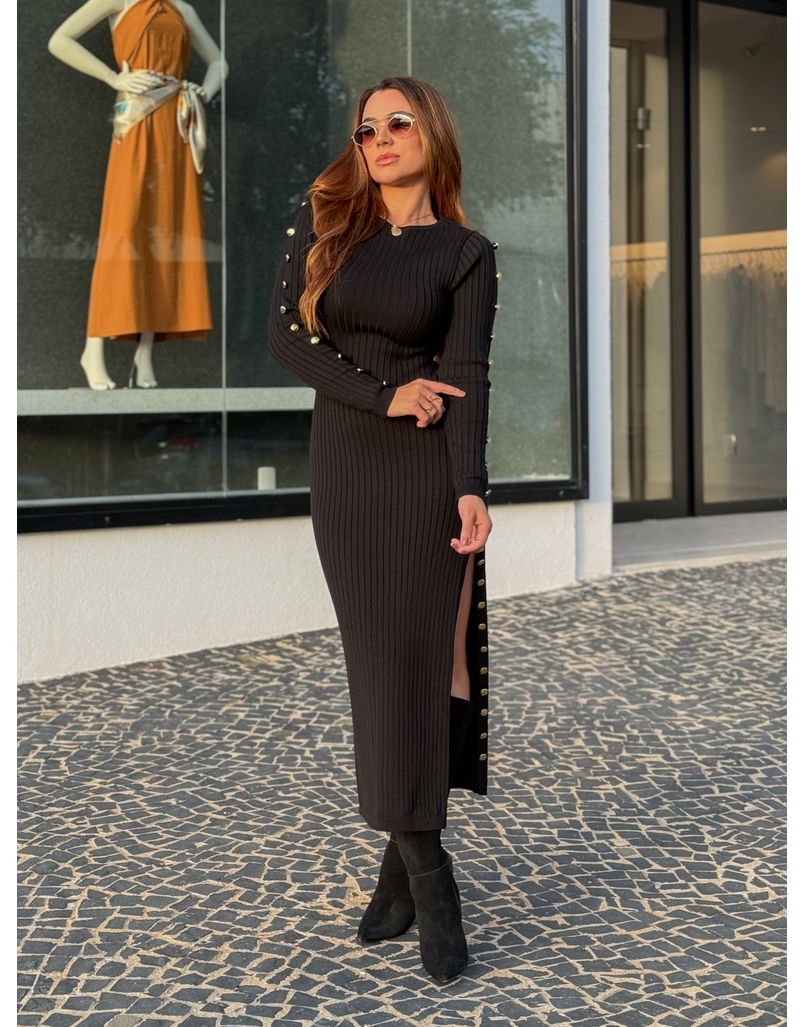 Vestido Tricot Botões Roberta Preto