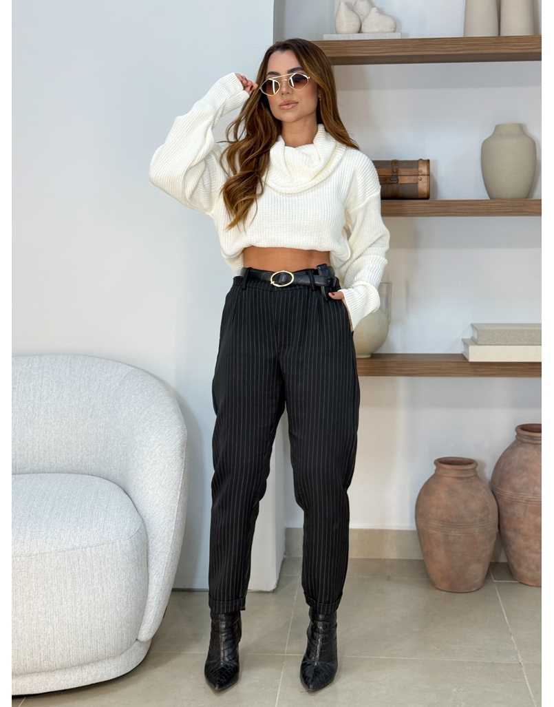 Calça Alfaiataria Risca de Giz Preta