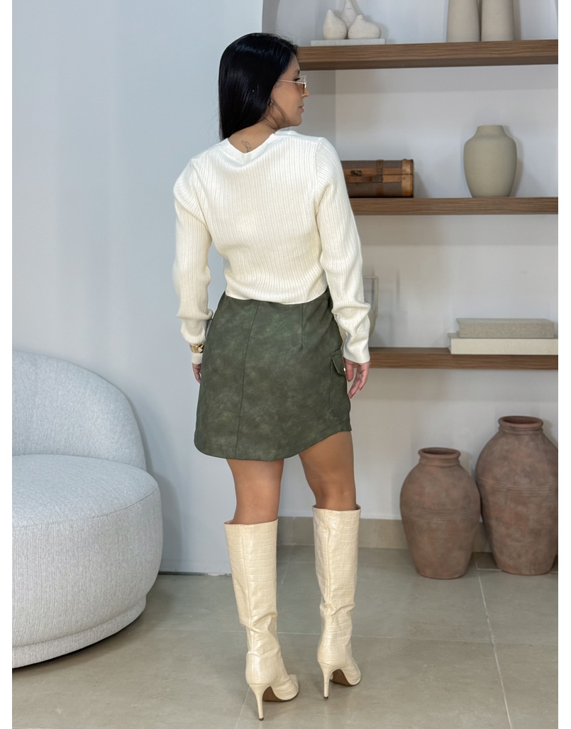 Saia Couro Fake Carina Militar